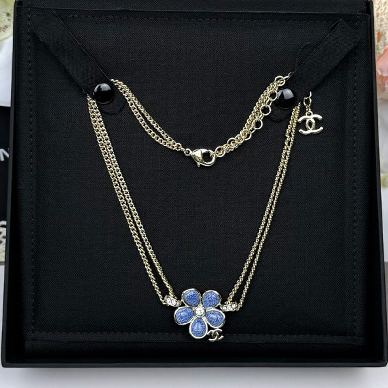 18K  Chanel 26C Blue Flower Choker Necklace