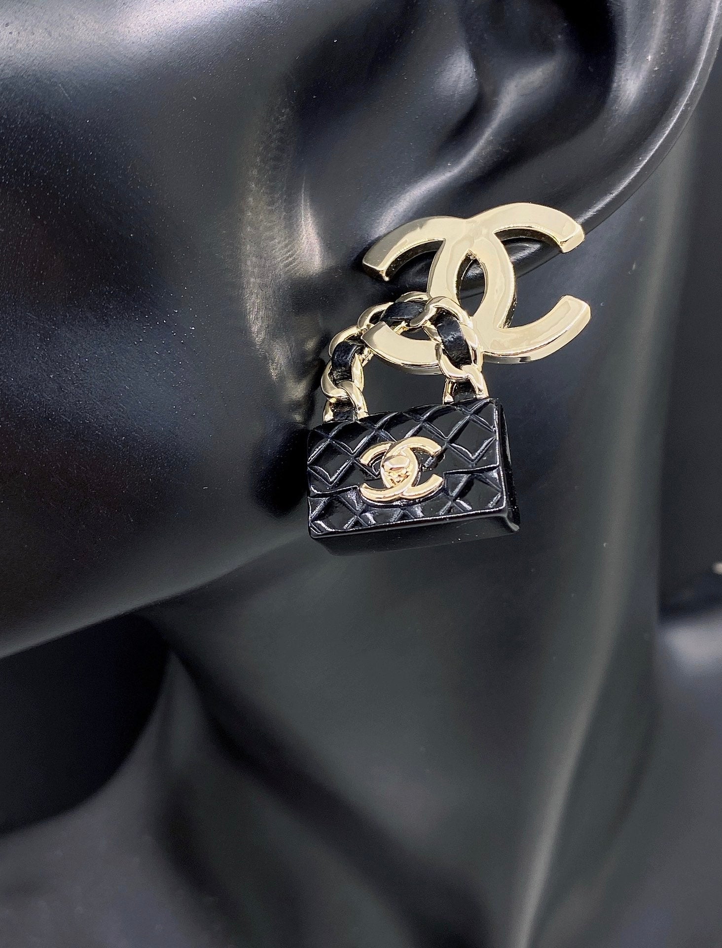 18K  Chanel Bag Drop Earrings